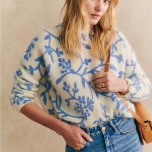 Sezane Pelagie Sweater in Écru Blue Floral—Kid Mohair XL